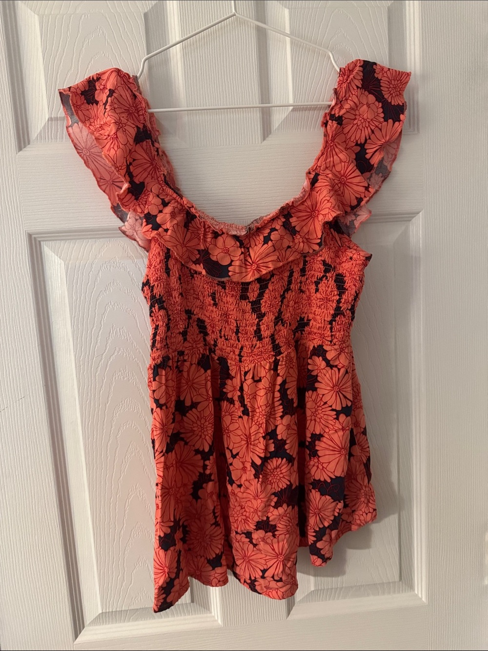Women’s Floral Ruffle Smocked Camisole in Coral and Black maternity